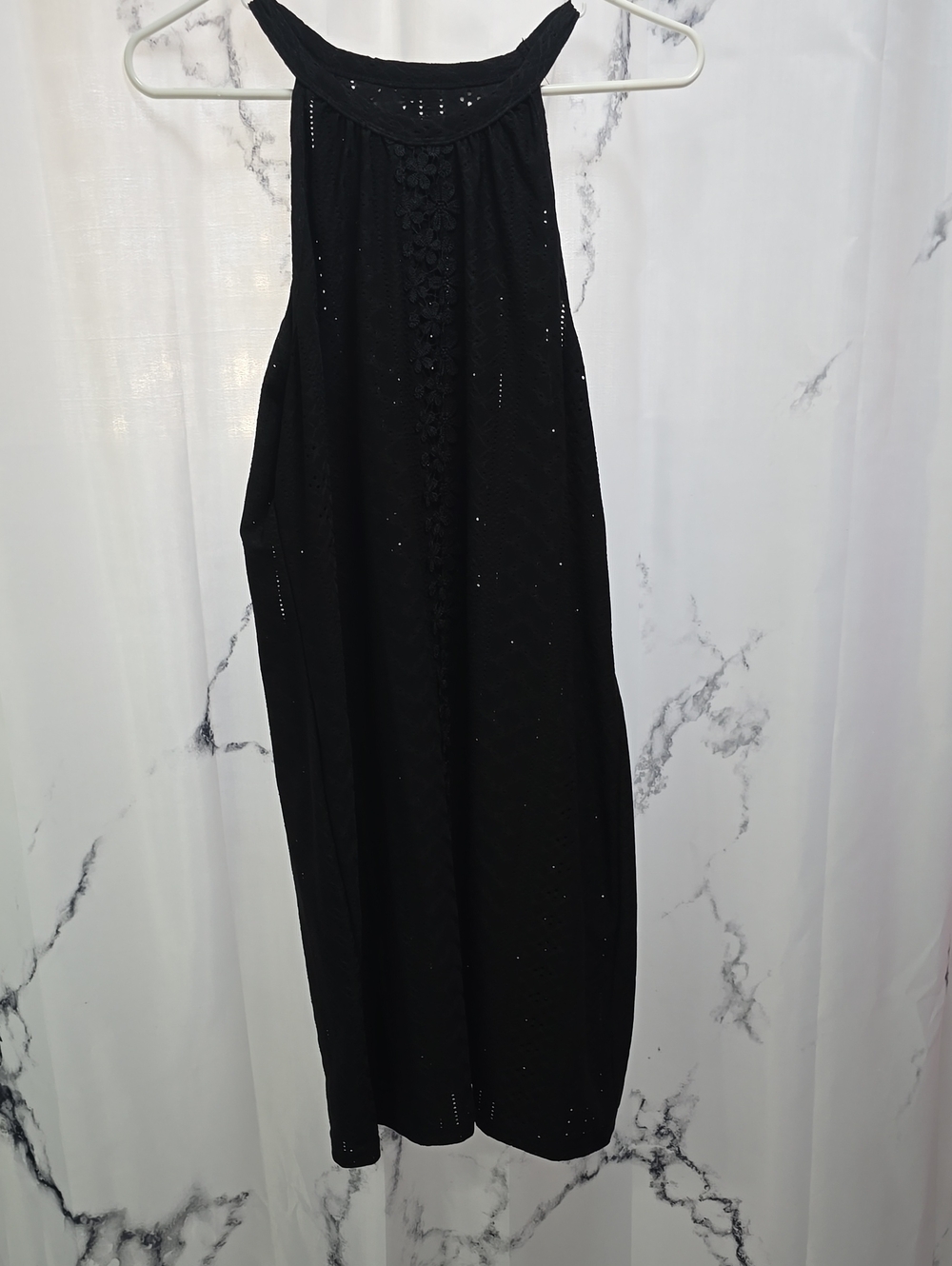 Black Sleeveless Eyelet Halter Dress